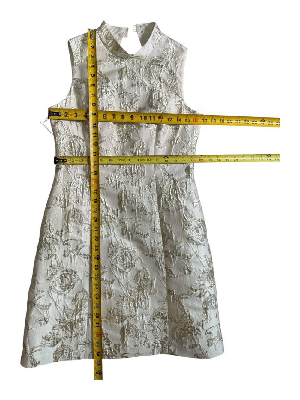 Aidan Mattox Ivory Metallic Floral Jacquard Mini Dress Size 6 - Picture 13 of 16